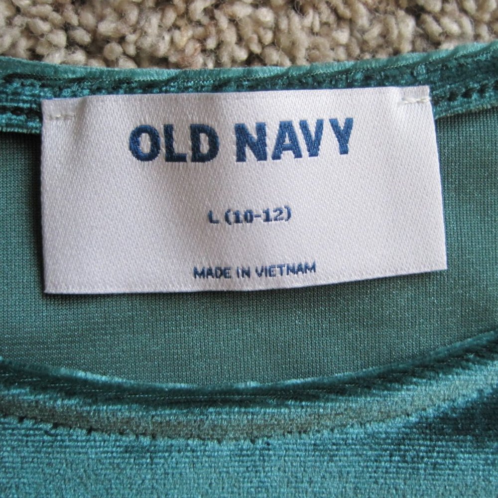 📣 😳 NWT Old Navy green puff sleeve dress girls sz L - Picture 3 of 7
